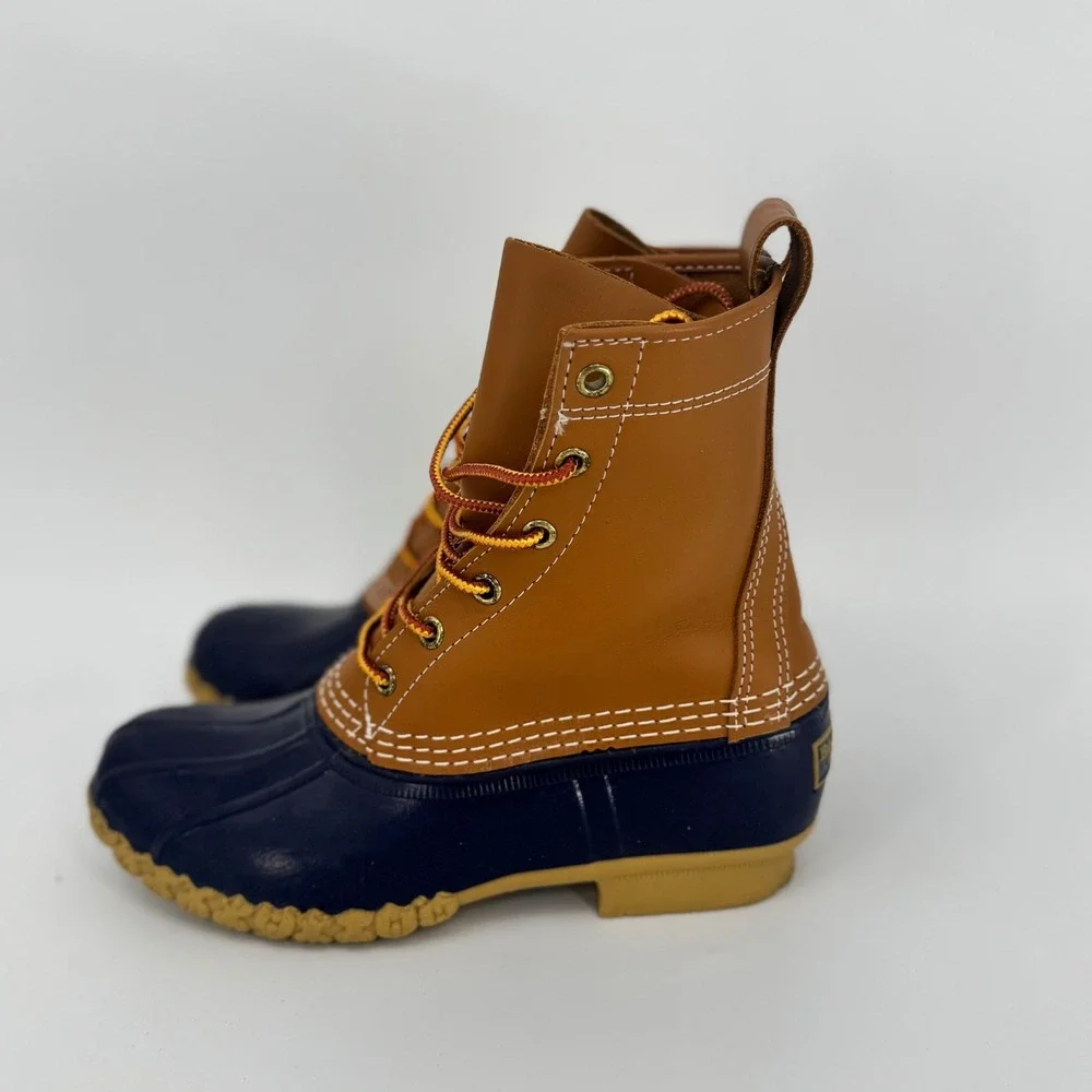 LL Bean 8" Bean Boots Tan Navy Waterproof Women's Size 6 Medium Width - Picture 3 of 11